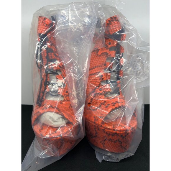 Dollhouse Womens Metro Orange Snakeskin Print Peep-Toe Platform Heels Size 8 - Picture 4 of 8